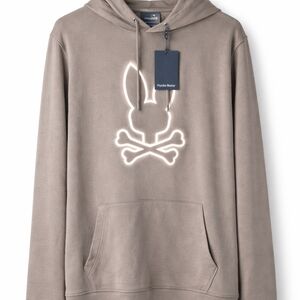 Psycho Bunny Taupe Hoodie with Neon White Logo